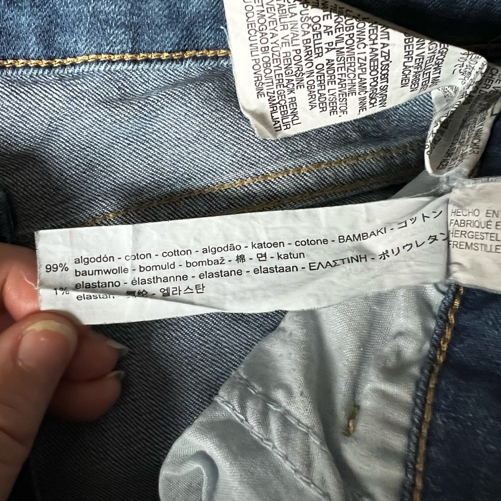 EUC - Zara Blue Skinny Jeans with Green Stripe (waist 16”) - Picture 4 of 7